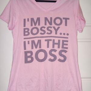 District Light Pink V-Neck Bossy Tee